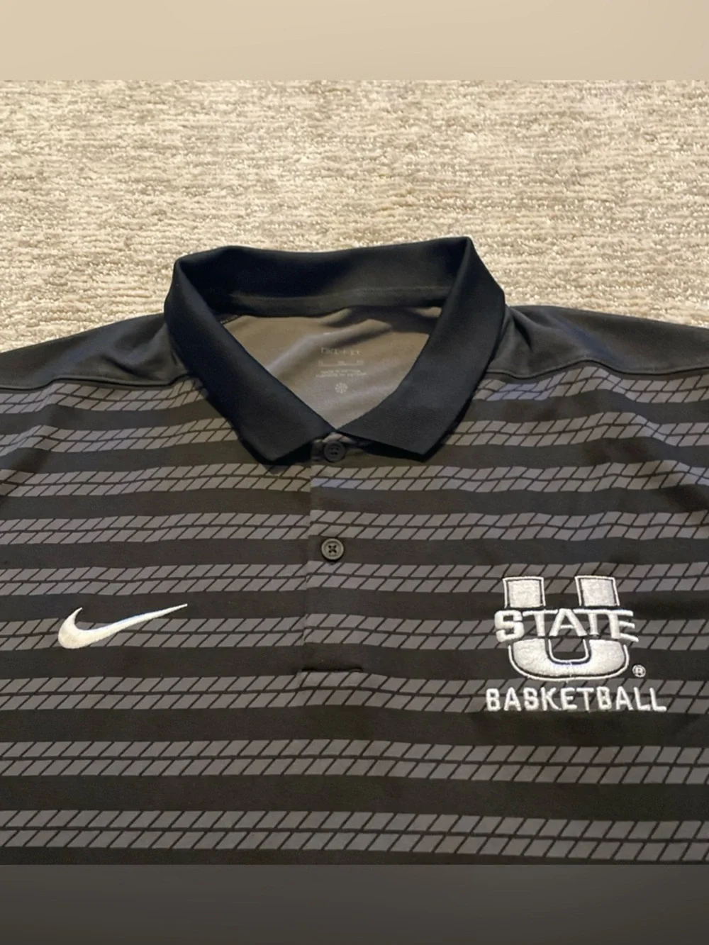 Nike Utah State Aggies Basketball Striped Polo Shirt Black Gray XL Performance